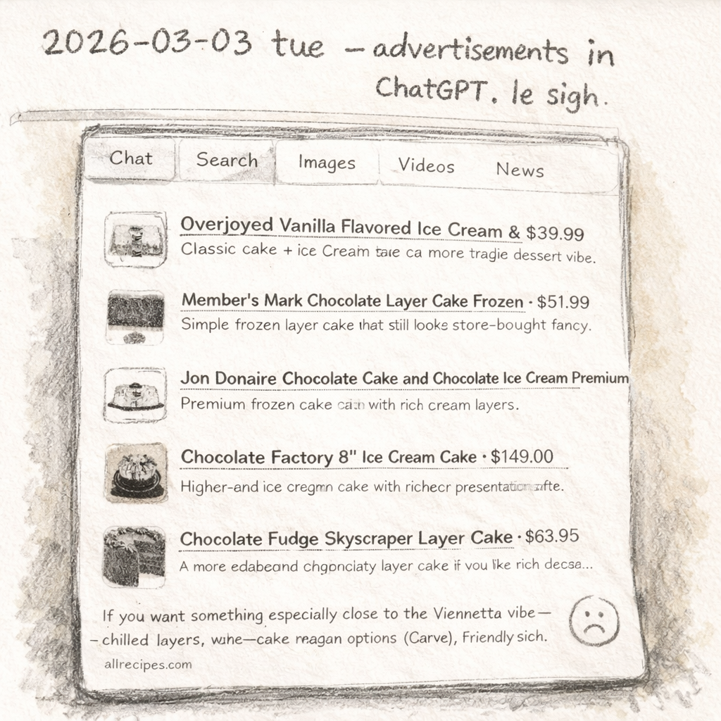"hand drawn" rendering of advertisements for various cakes in chatgpt