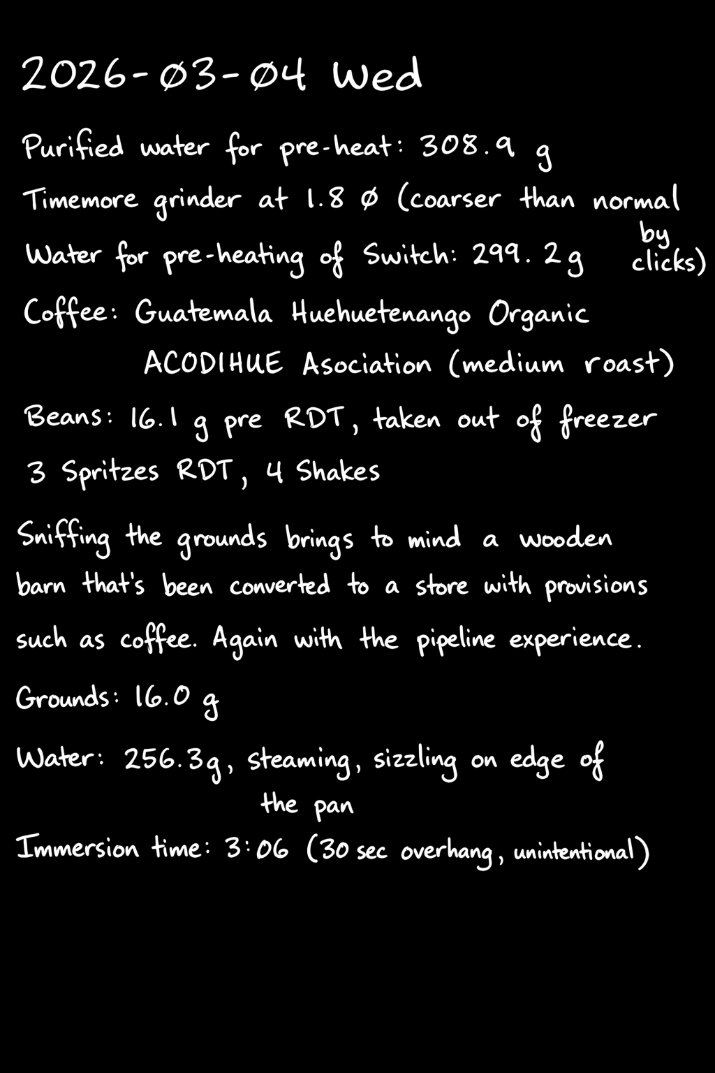 March 4 cup 1 setup hand-written notes