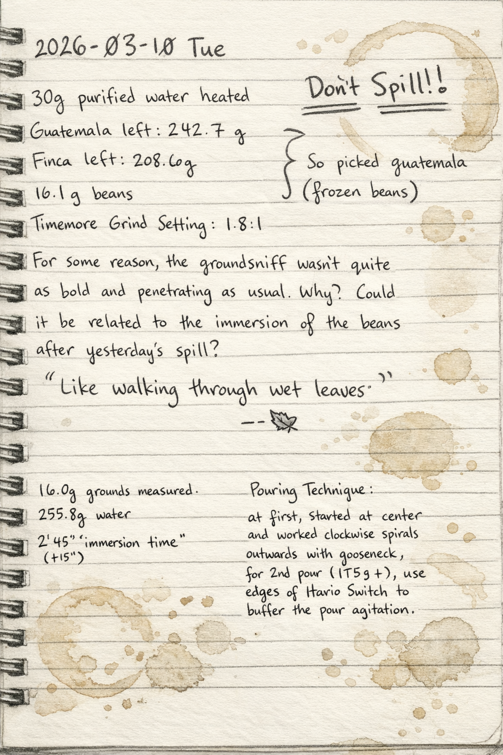 hand-written notes from the brew for today