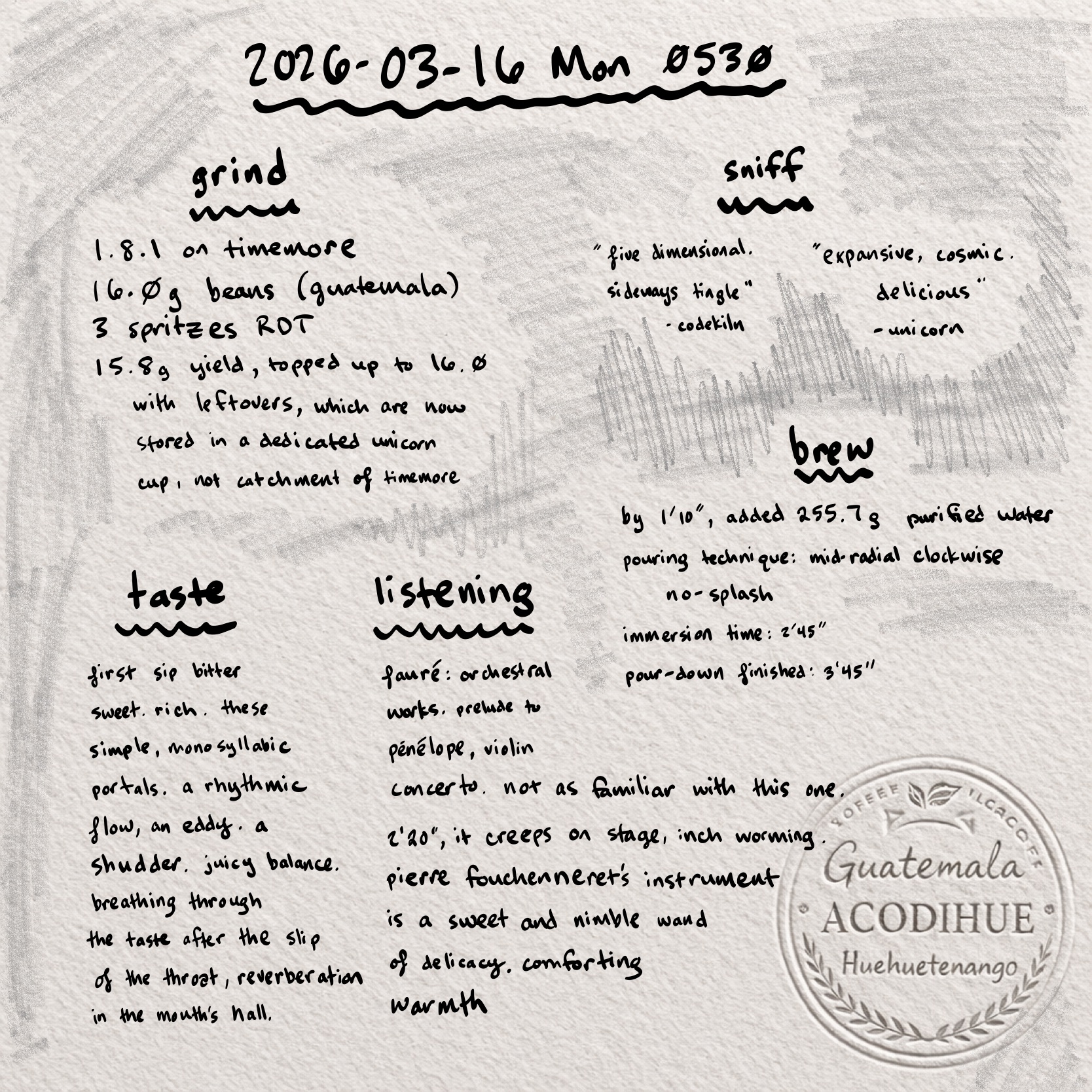 original handwritten log for today