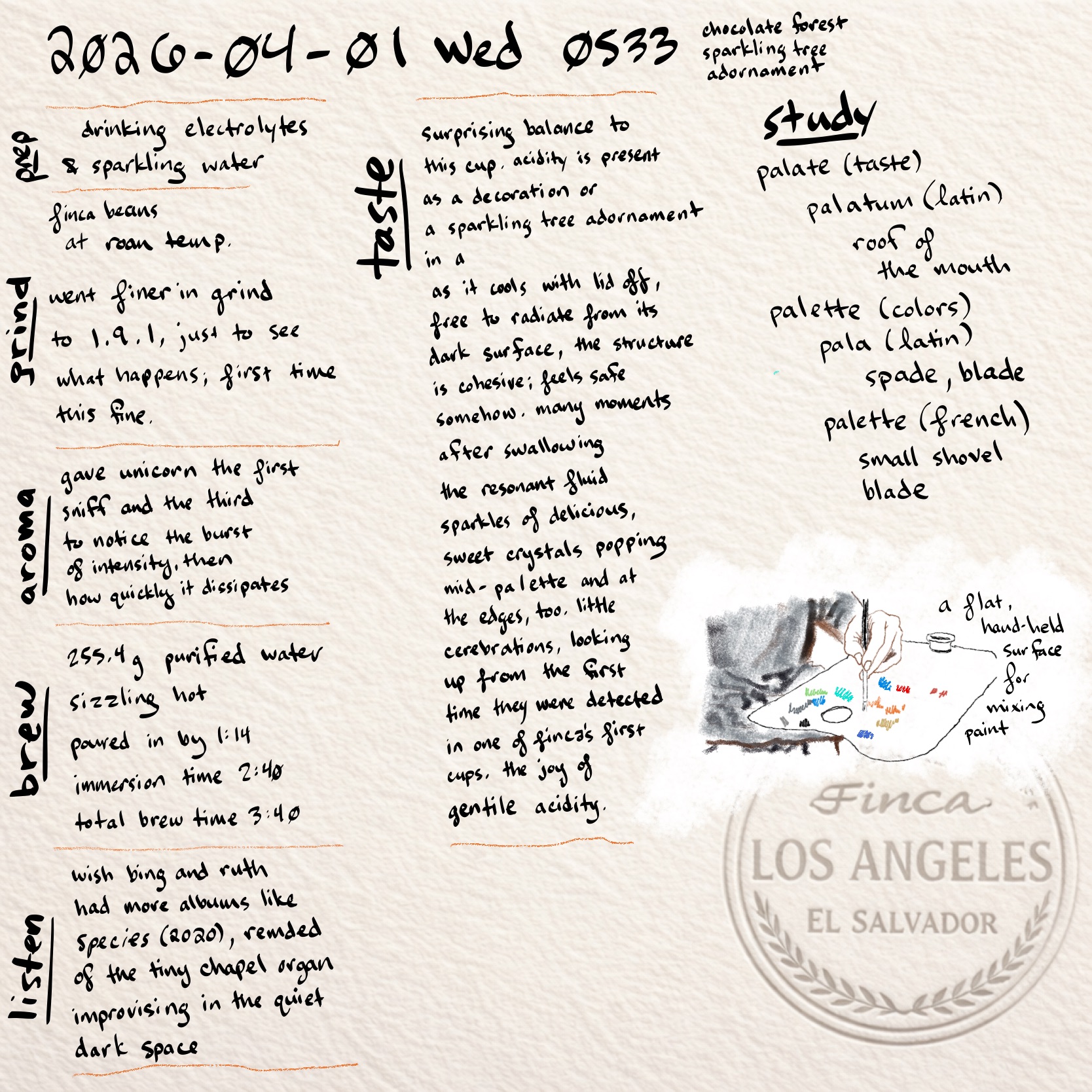 Journal scan: 2026-04-01 Wed 0533 — chocolate forest sparkling tree adornment